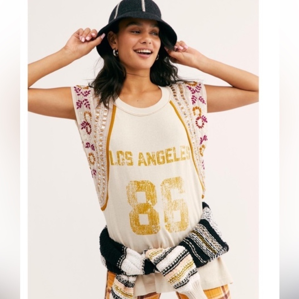 RARE UNIQUE Free People We The Free Summer Nights Tee- Statement Sleeves